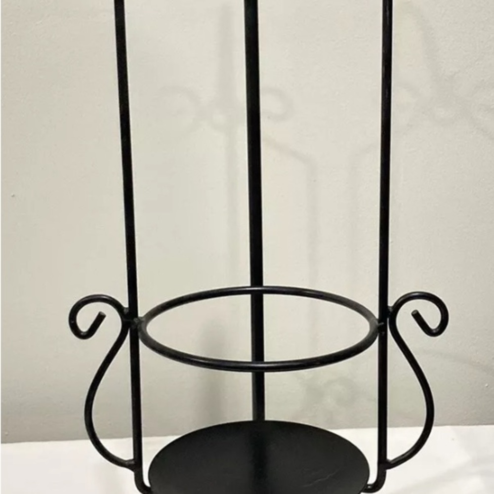 Black Metal 17 Inch Tall Candle Holder Or Plant Stand Two Part With Hook Base